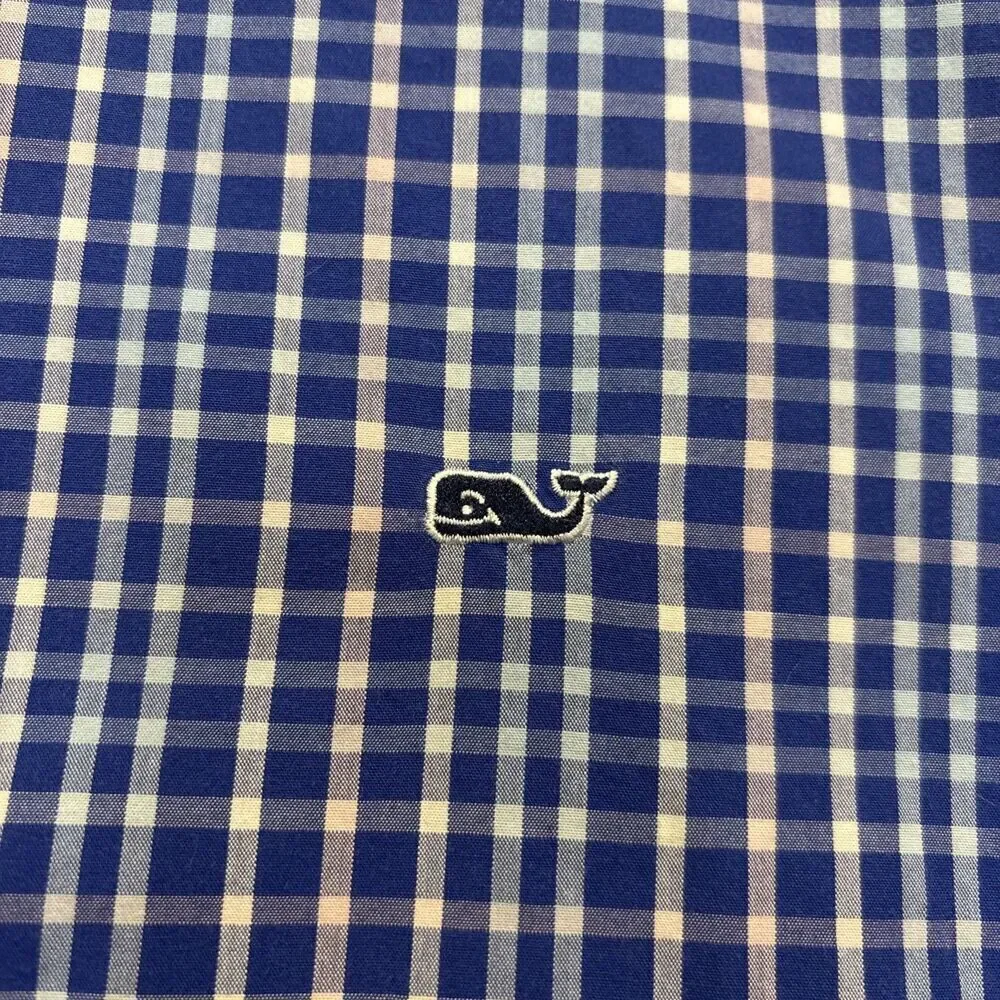 Vineyard Vines Men's Plaid Whale Shirt Button Down Pink Blue Size Large Preppy